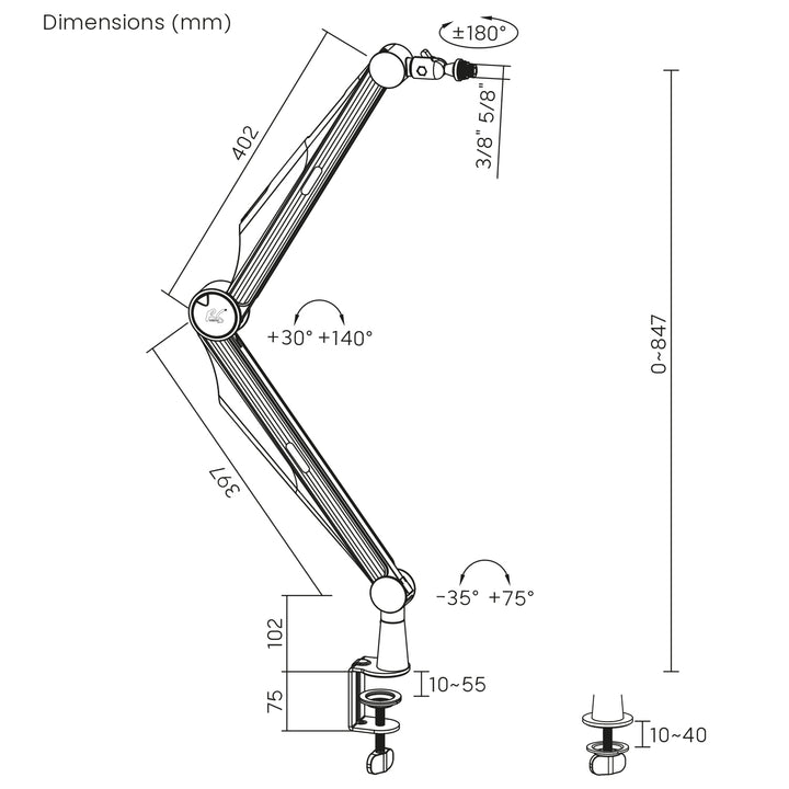 3/8" en 5/8" NanoRS microfoonhouder, max. 1 kg, RS422