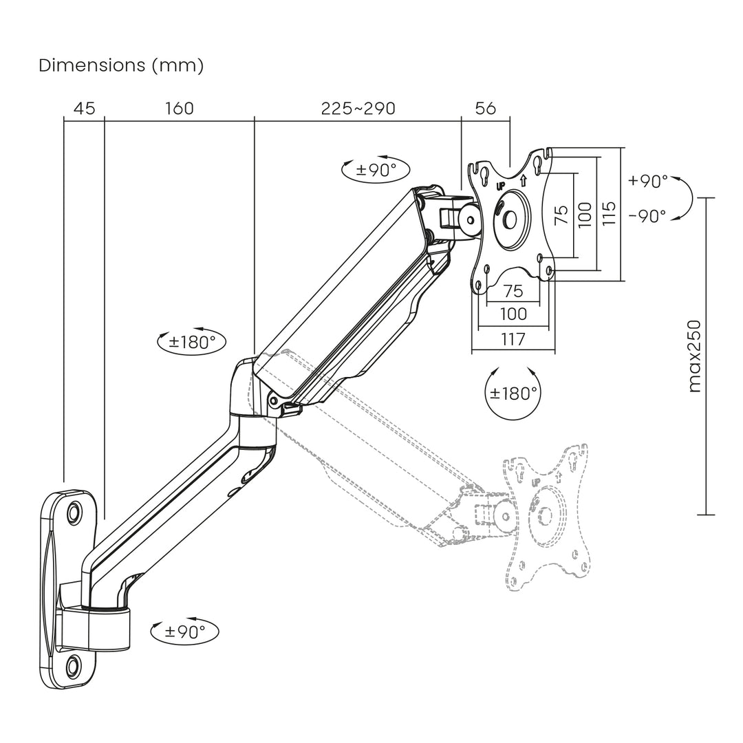 Maclean MC-332 Dual Arm Monitor Muurbeugel, 17-32", 9kg max