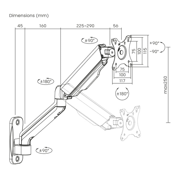 Maclean MC-332 Dual Arm Monitor Muurbeugel, 17-32", 9kg max