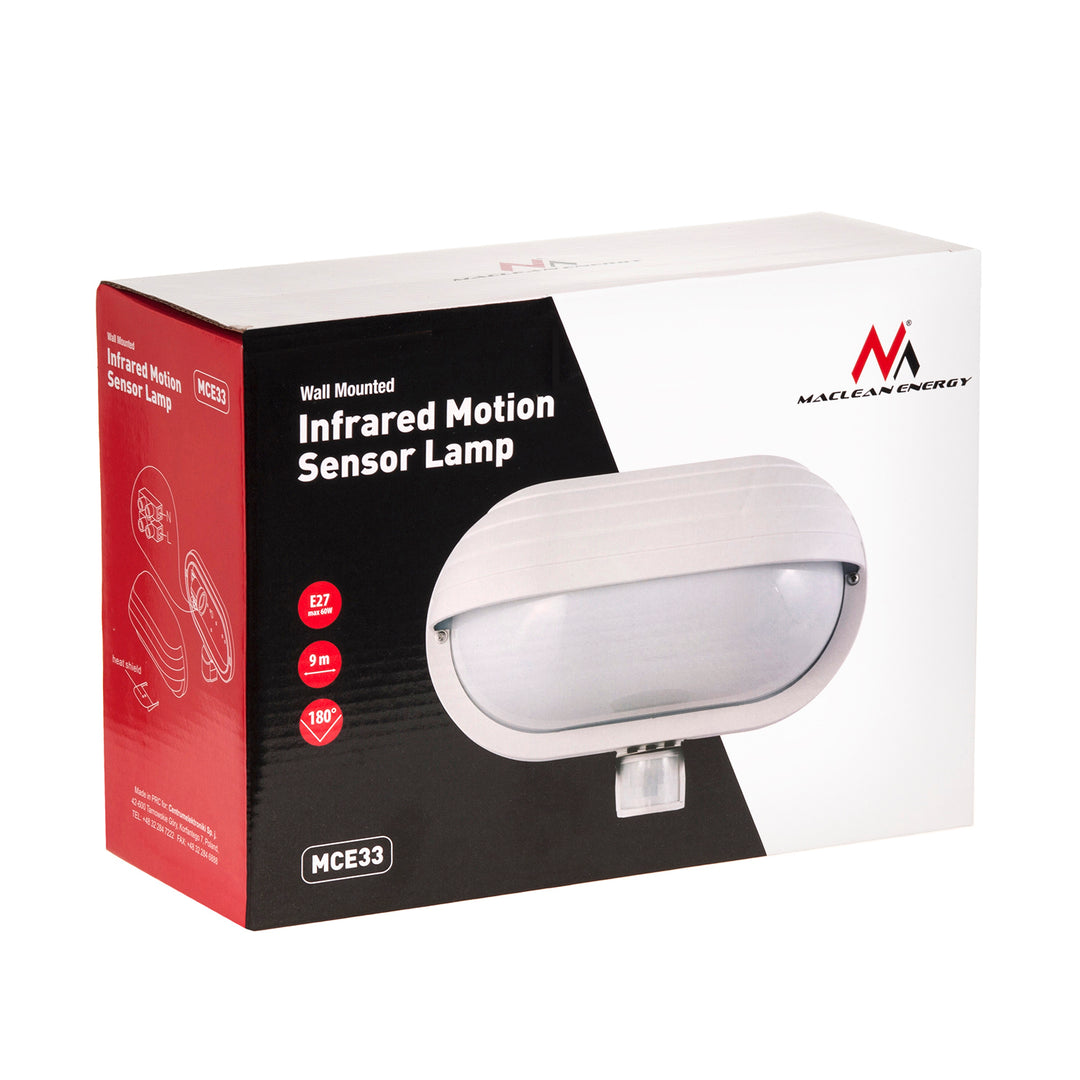 Maclean wandlamp, met PIR-sensor, max. 60W, 180°, MCE33 W + 8W LED