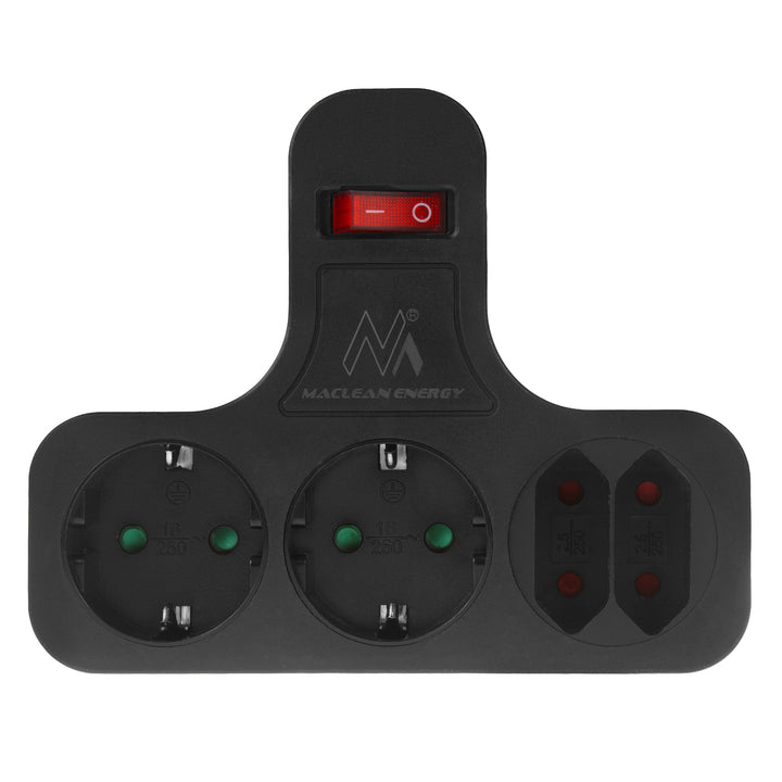 Maclean MCE224 G/B  Prise de courant quadruple avec interrupteur marche/arrêt pied stabilisateur type schuko 2x2,5A, 2x16A