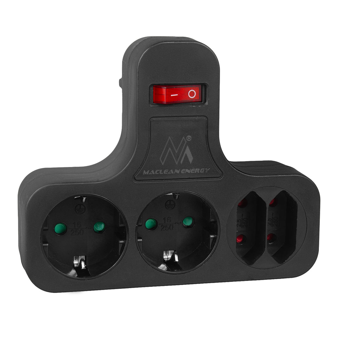 Maclean MCE224 G/B  Prise de courant quadruple avec interrupteur marche/arrêt pied stabilisateur type schuko 2x2,5A, 2x16A
