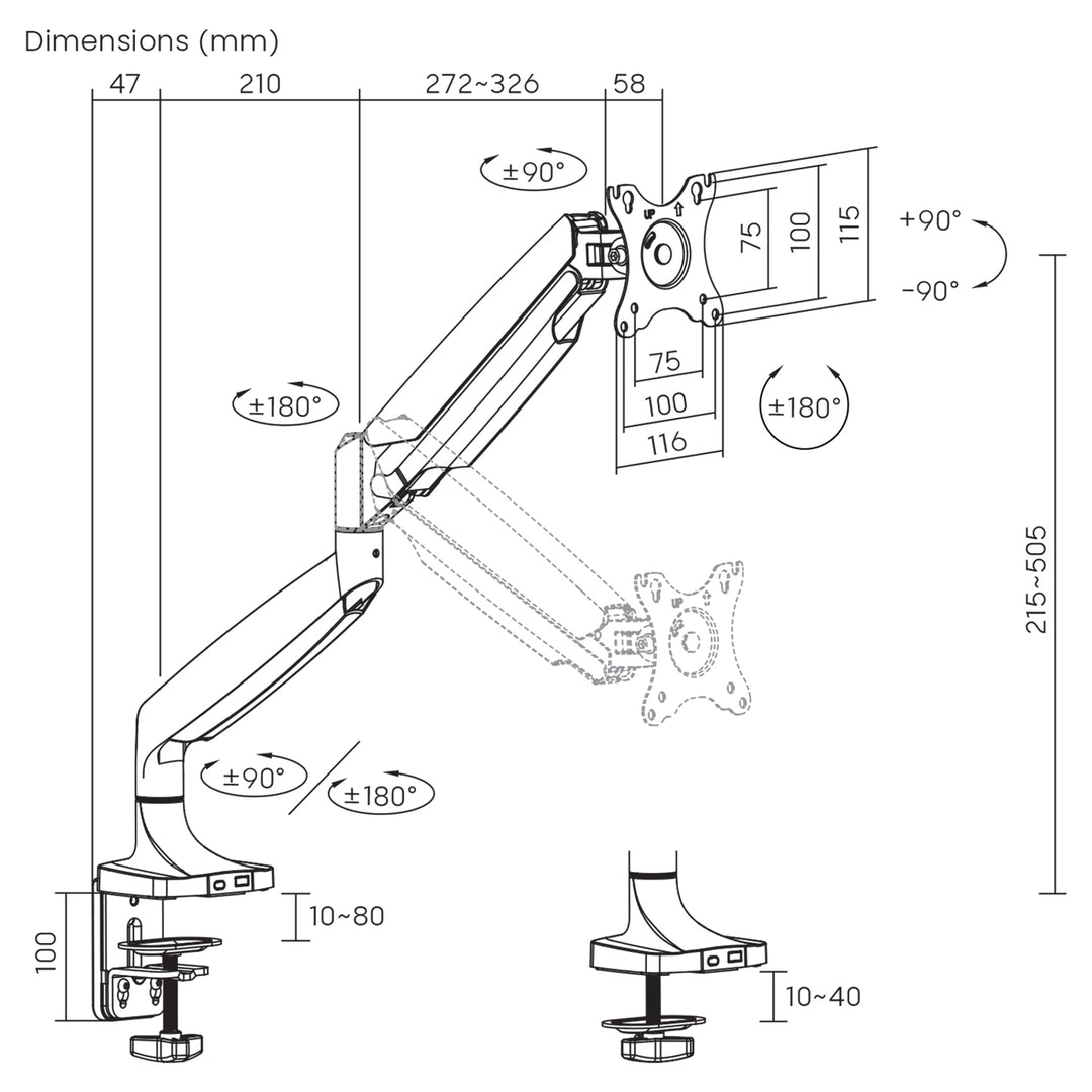 Maclean Dual Arm Gasveer Monitorstandaard 17"-45", 16kg, MC-969