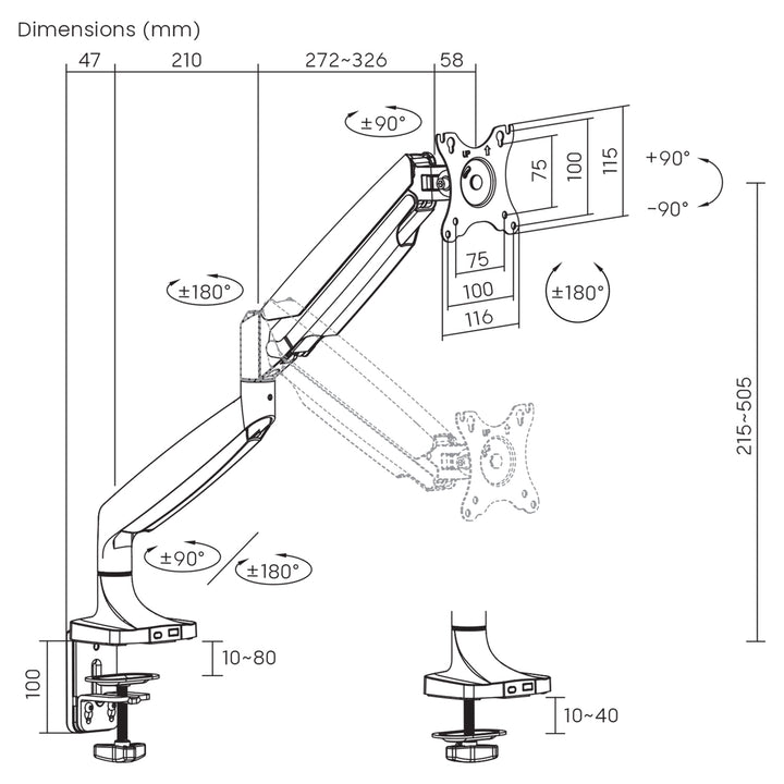 Maclean Dual Arm Gasveer Monitorstandaard 17"-45", 16kg, MC-969