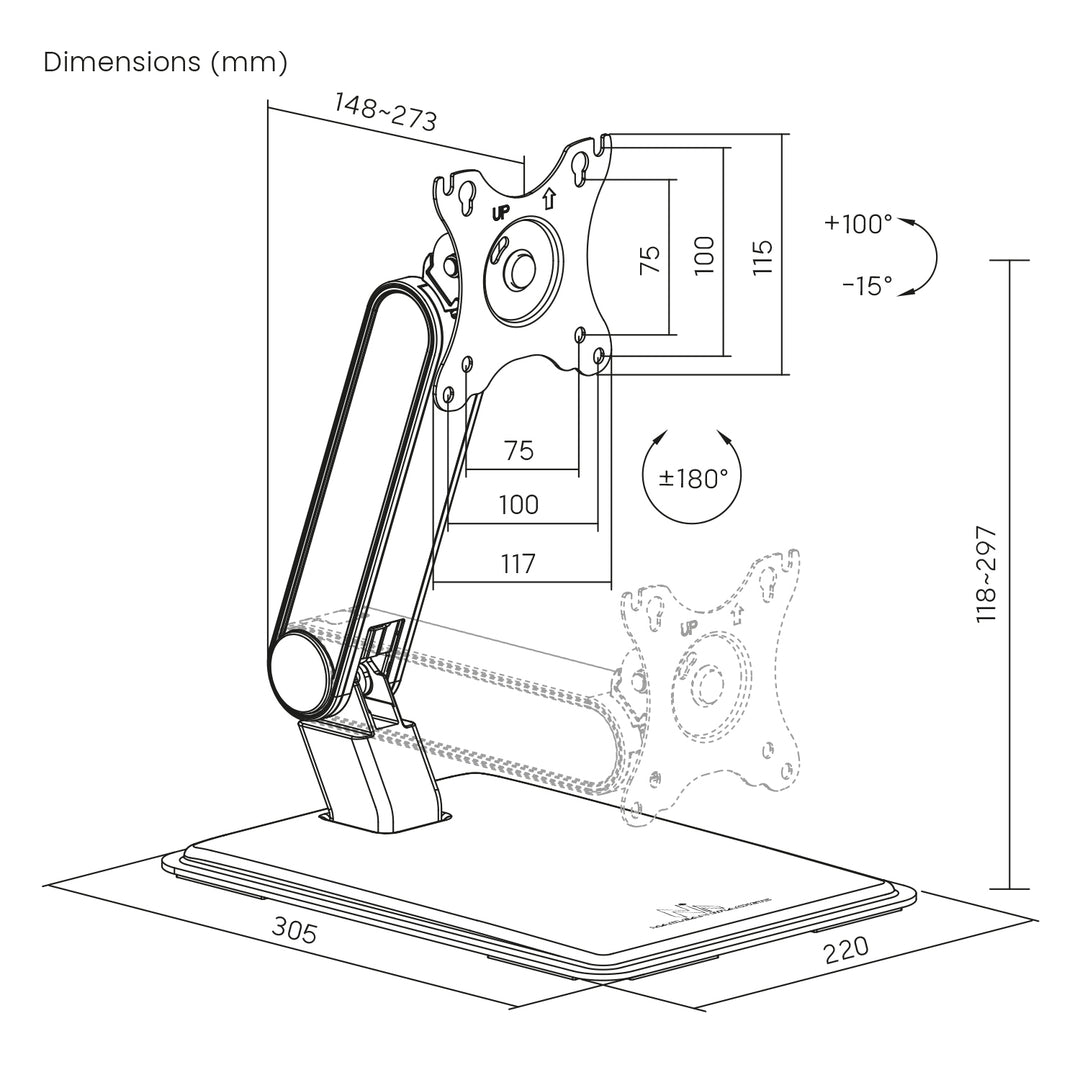 Maclean Touchscreen Stand, Vloerstandaard met Beugel, VESA 75x75/100x100, 17"-32", max. 8kg, MC-989