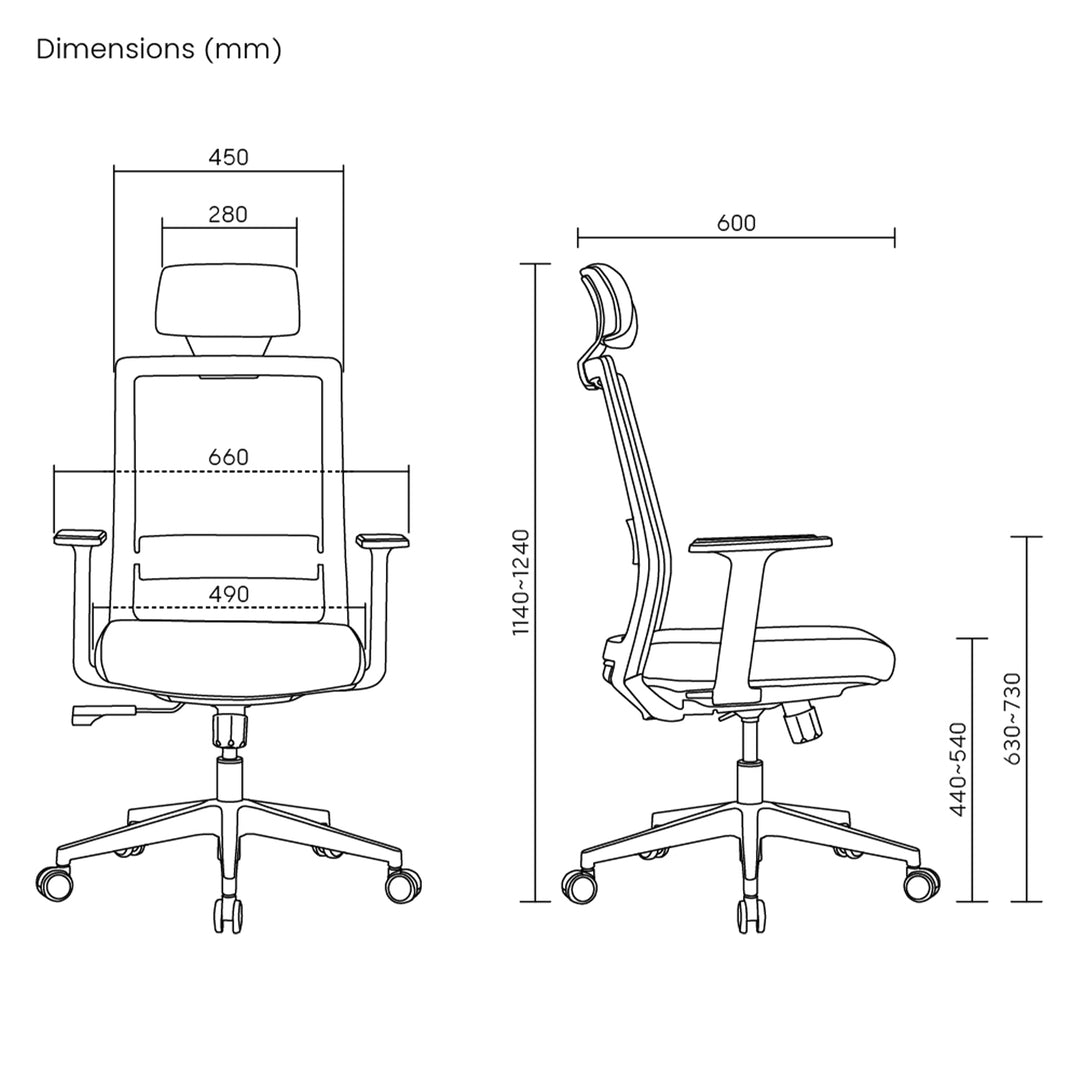 Siège de bureau ergonomique haut de gamme avec dossier haut Ergo Office, max 150kg, ER-425