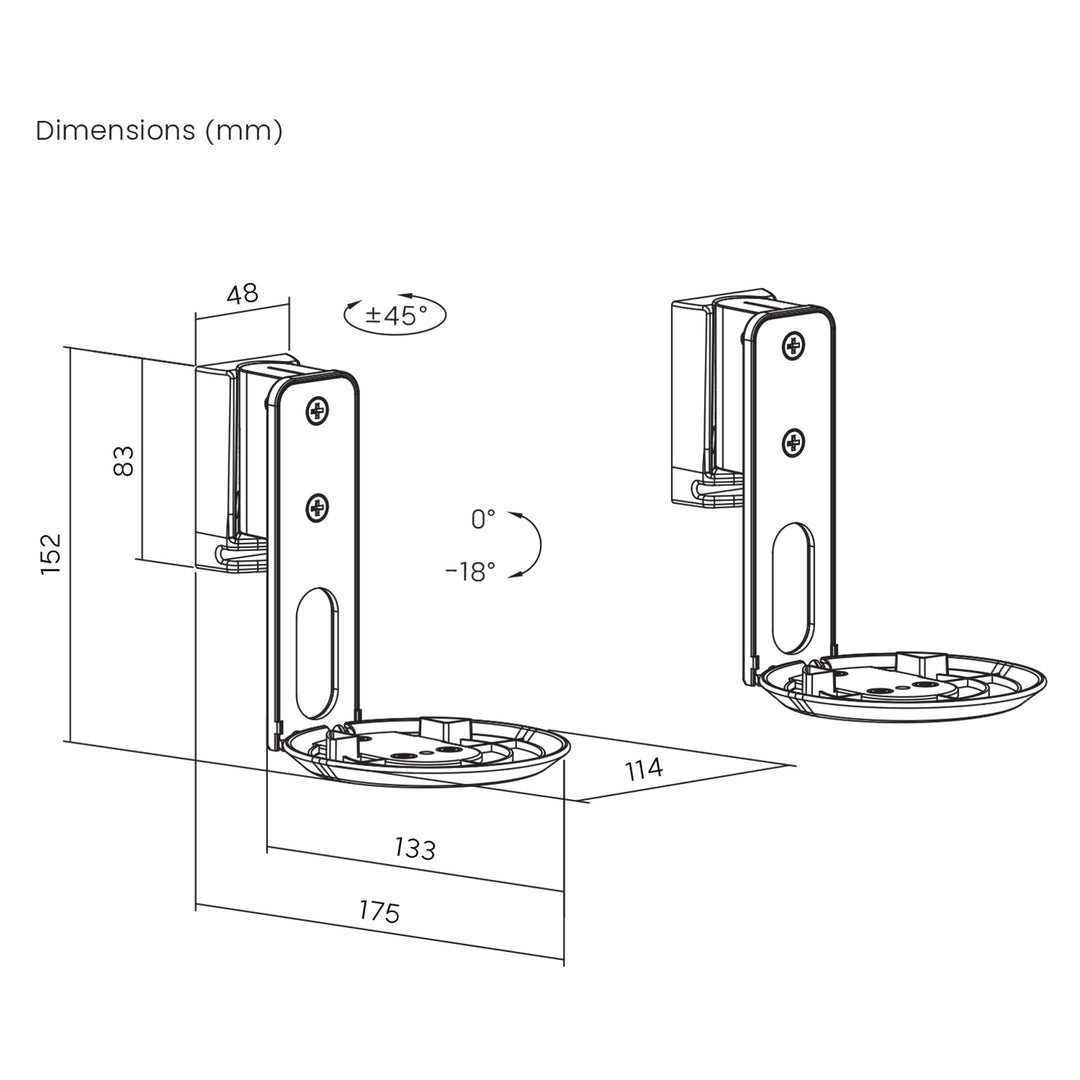 Maclean MC-997 2x Muurbeugel voor Sonos ERA 100 Speaker