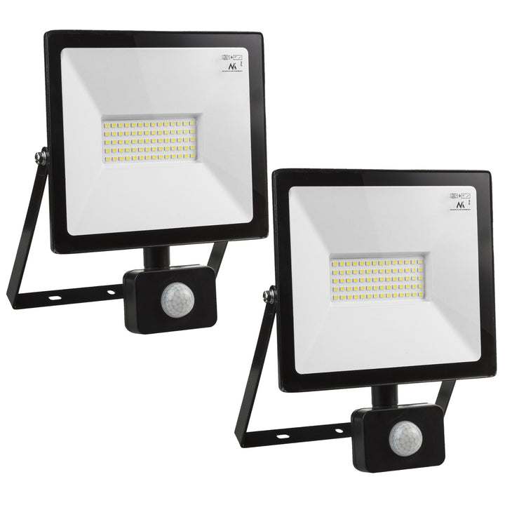 2x LED schijnwerper met Maclean bewegingsmelder, slank 50W, 4000lm, warm wit (3000K), IP44, MCE650 WW PIR