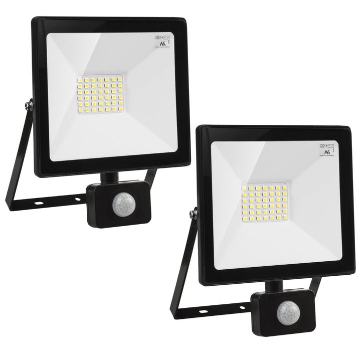 2x Projecteur LED avec détecteur de mouvement Maclean, slim 30W, 2400lm, blanc froid (6000K), IP44, MCE630 CW PIR