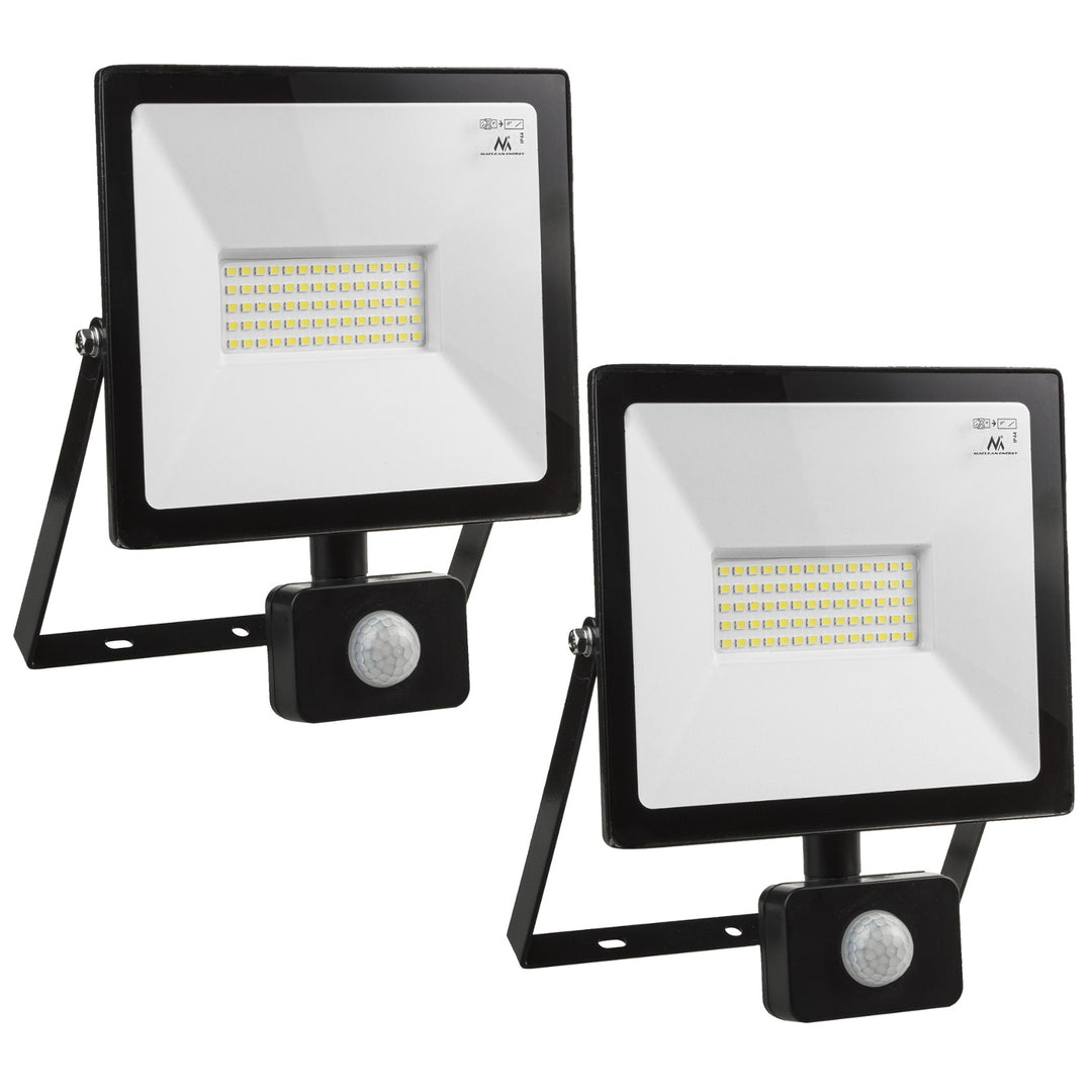 2x Projecteur LED avec détecteur de mouvement Slim IP44 50W blanc neutre 4000K Maclean MCE650 NW