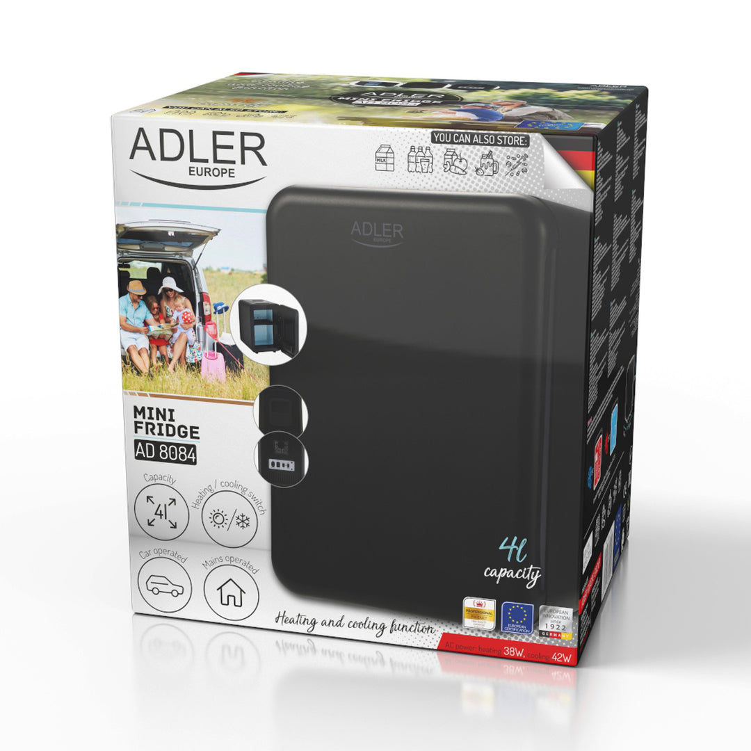 Adler draagbare koelkast, koeling en verwarming, voor thuis en auto, 4L, zwart, AD 8084