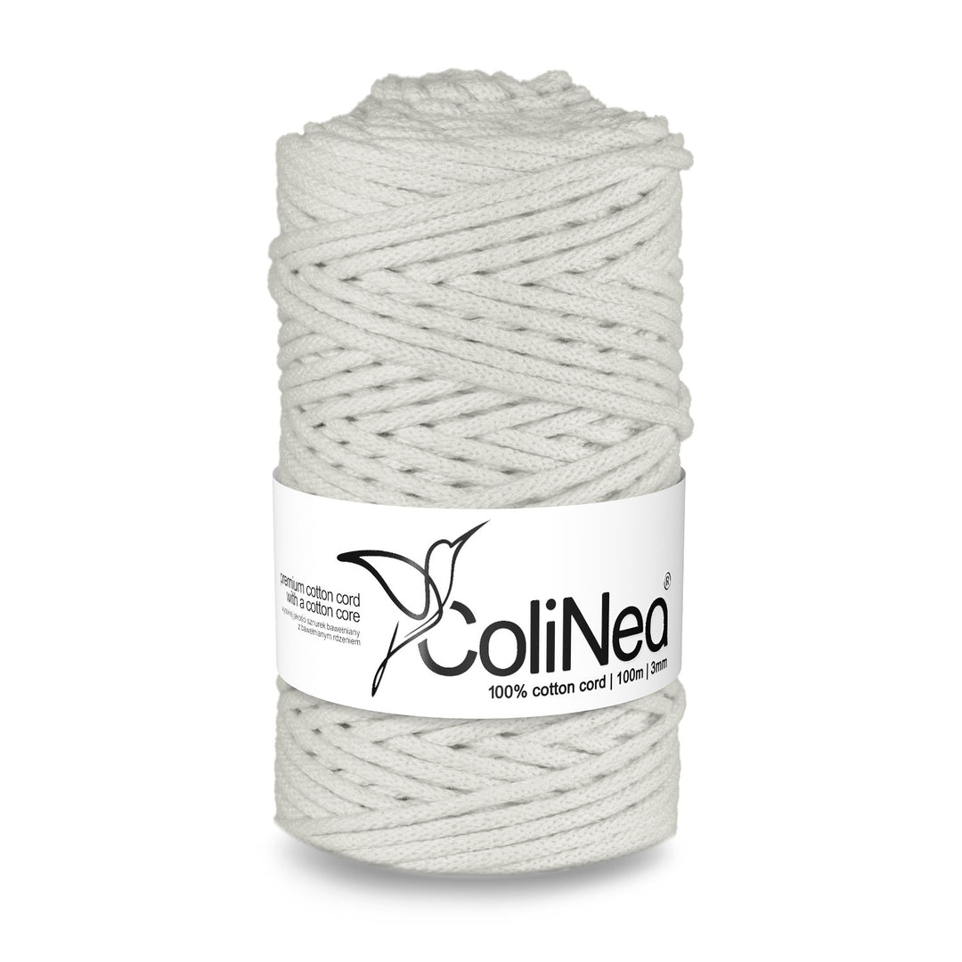 ColiNea, cordon en coton avec âme en coton, tressé, 3mm, 100m, blanc