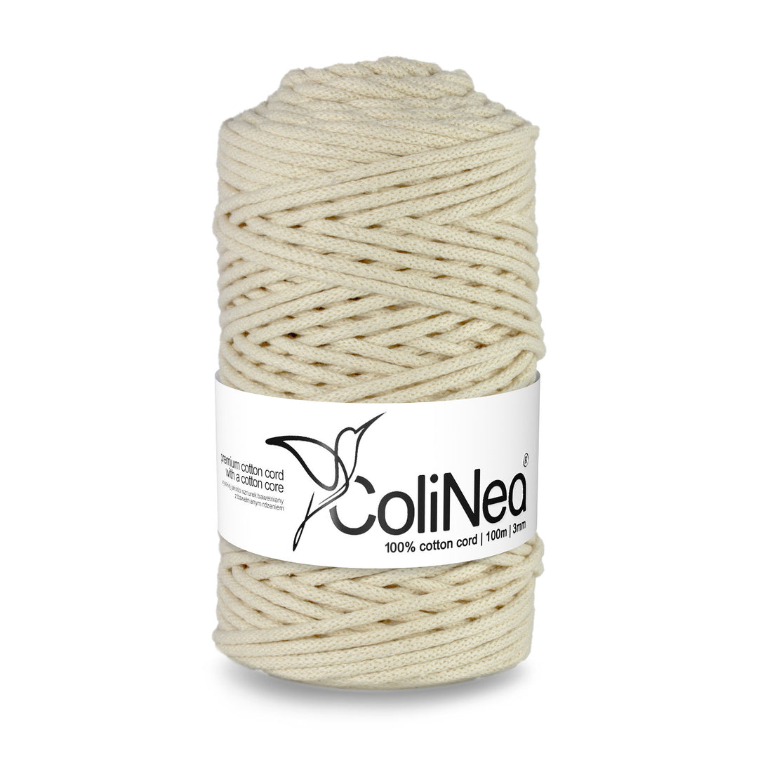 ColiNea, cordon en coton avec âme en coton, tressé, 3mm, 100m, ivoire