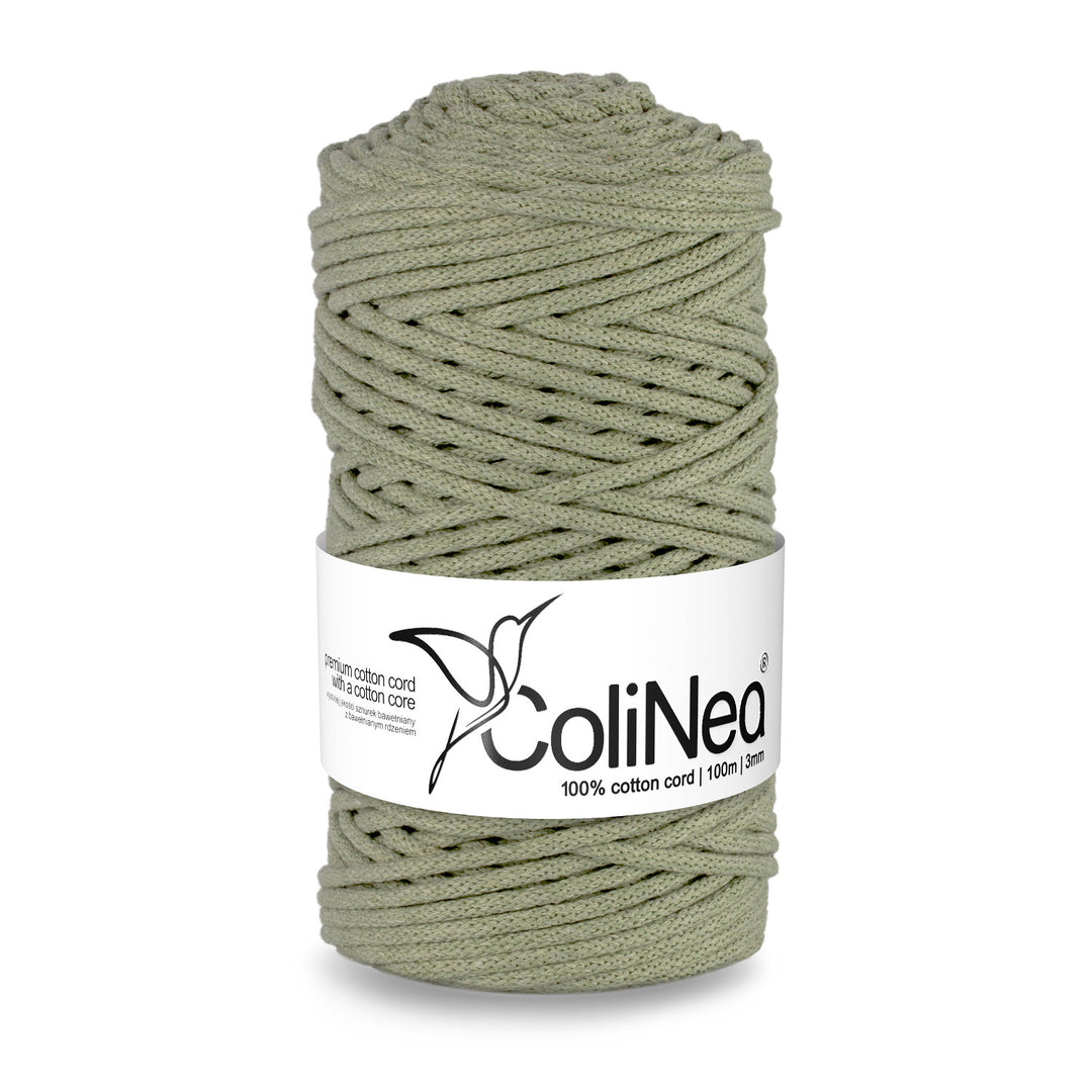 ColiNea, cordon en coton avec âme en coton, tressé, 3mm, 100m, vert olive