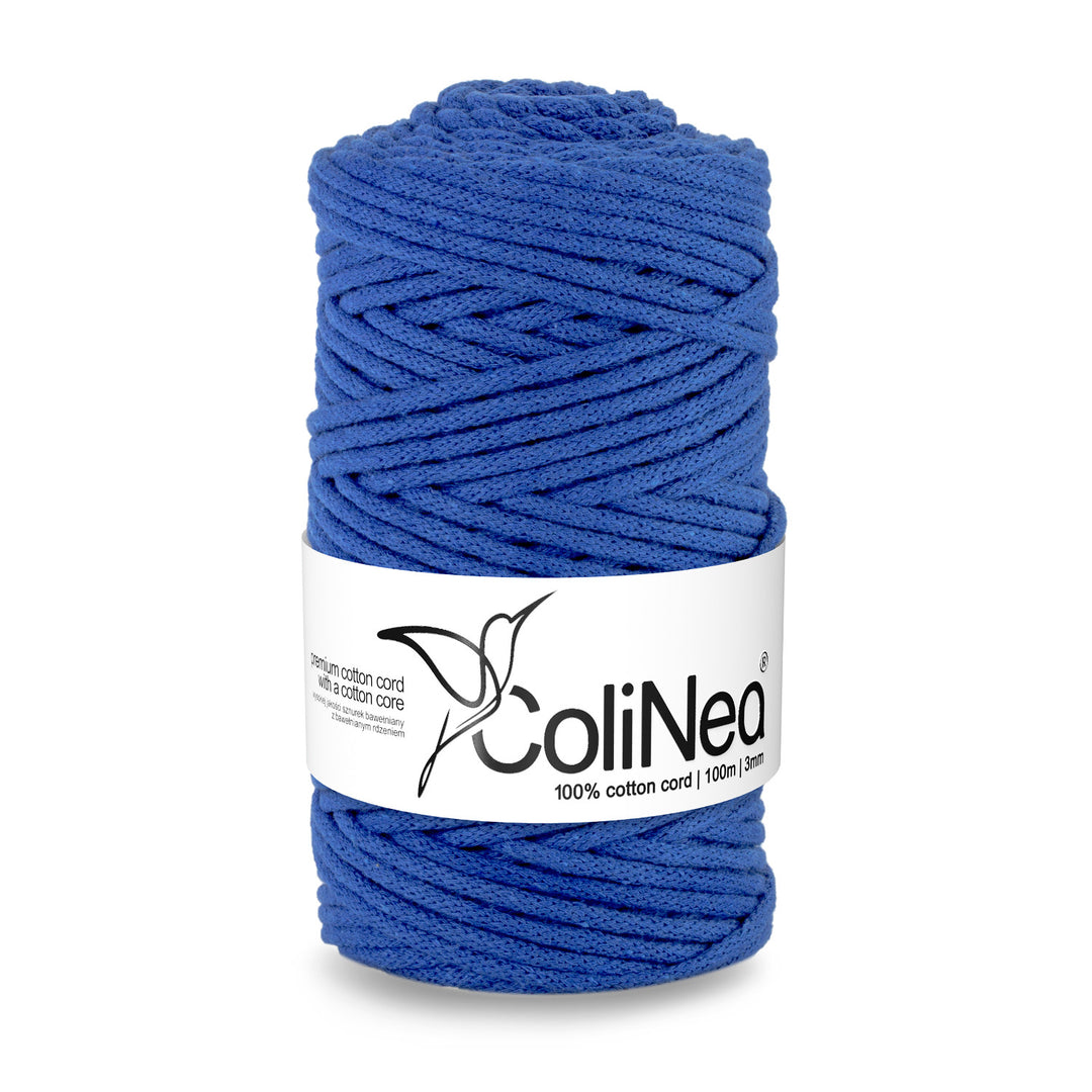 ColiNea, cordon en coton avec âme en coton, tressé, 3mm, 100m, bleu foncé