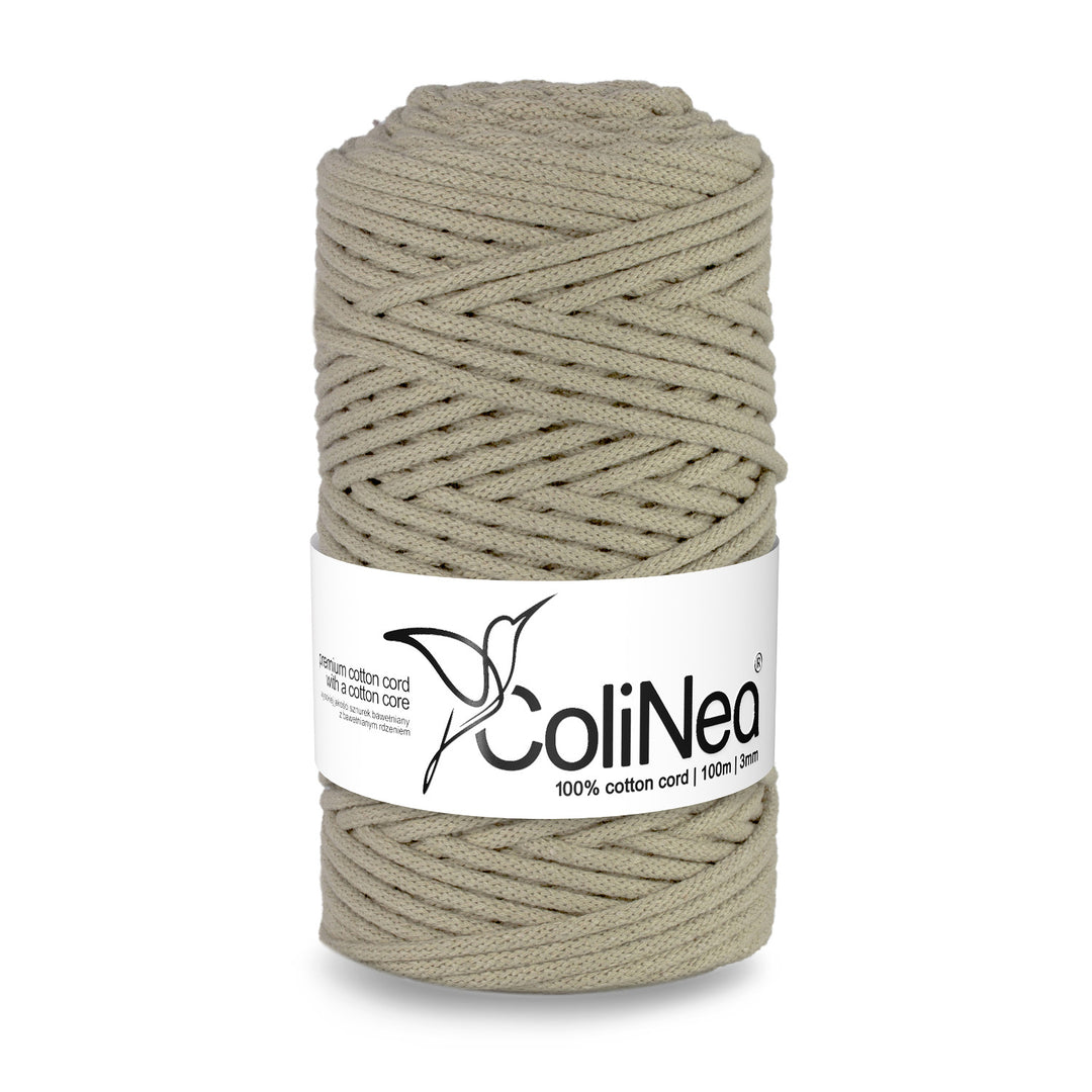 ColiNea, cordon en coton avec âme en coton, tressé, 3mm, 100m, beige clair