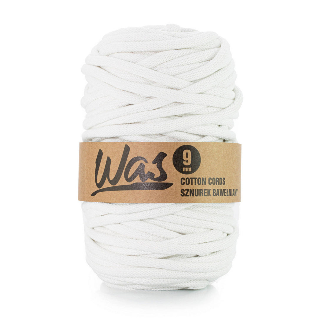 WAS, cordon en coton avec âme en polyester, tressé, 9mm, 50m, blanc