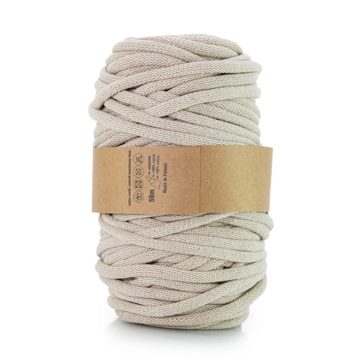 WAS, cordon en coton avec âme en polyester, tressé, 9mm, 50m, beige clair