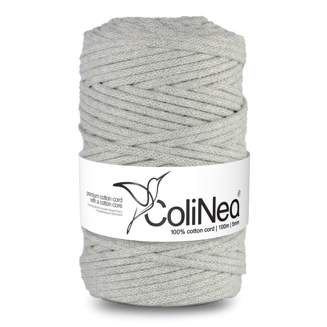 ColiNea, cordon en coton avec âme en coton, tressé, 5mm, 100m, gris clair