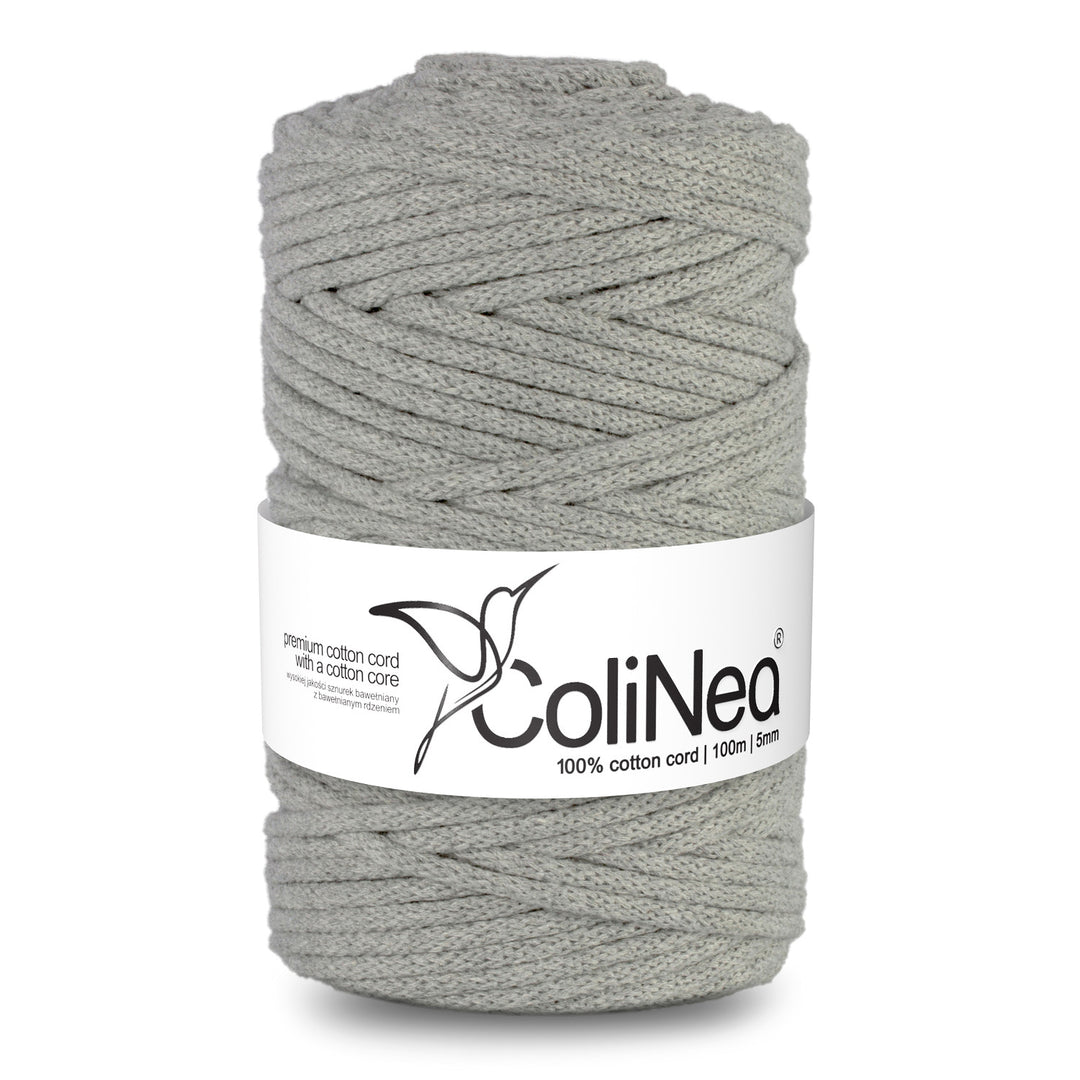 ColiNea, cordon en coton avec âme en coton, tressé, 5mm, 100m, gris