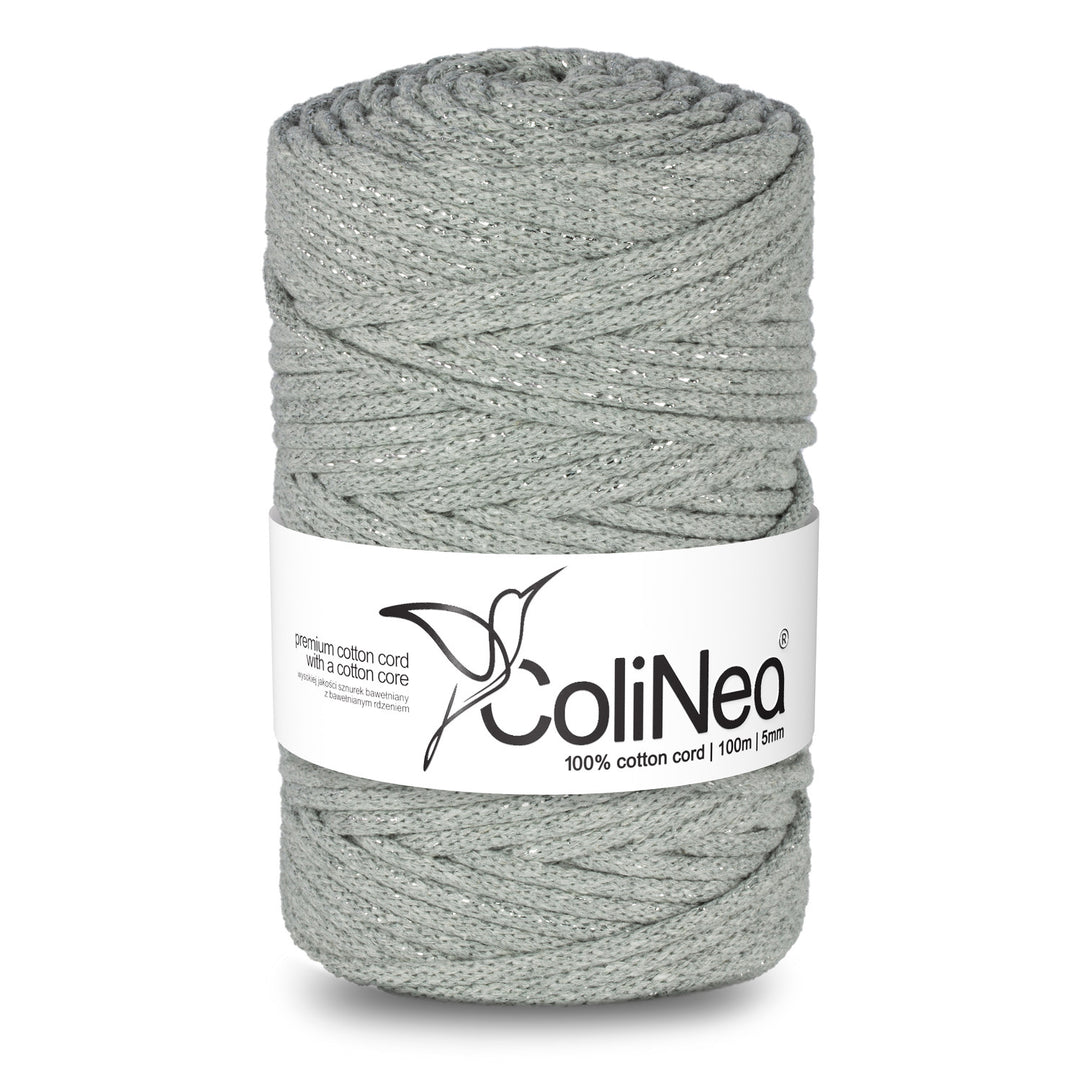 ColiNea, cordon en coton avec âme en coton, tressé, 5mm, 100m, gris avec fil argenté