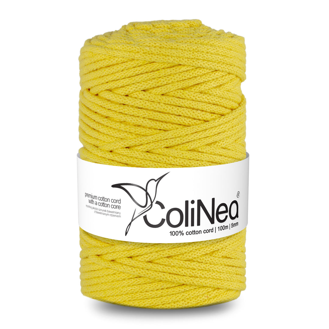 ColiNea, cordon en coton avec âme en coton, tressé, 5mm, 100m, jaune clair