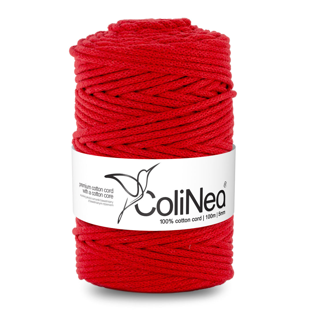 ColiNea, cordon en coton avec âme en coton, tressé, 5mm, 100m, rouge