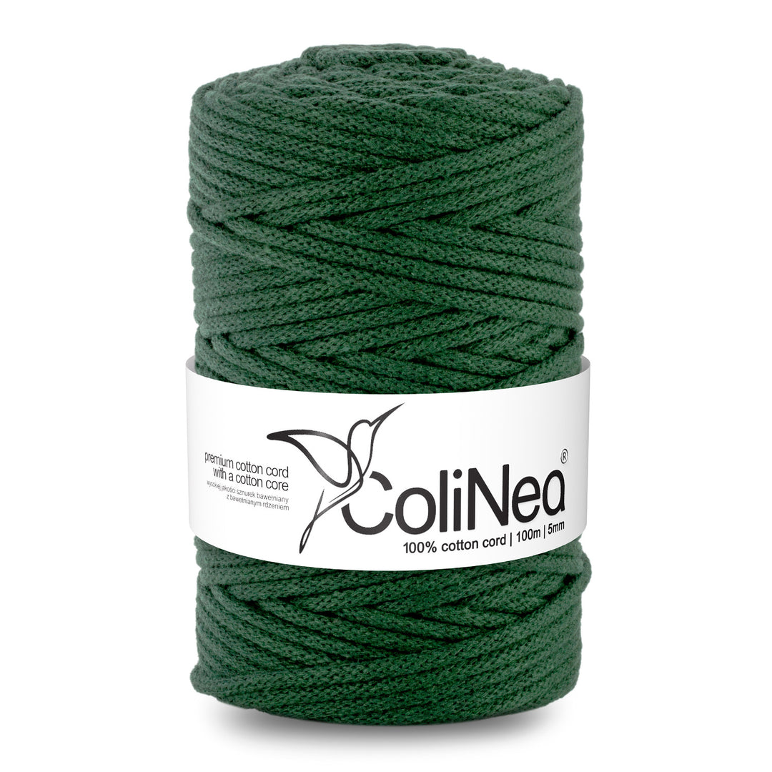 ColiNea, cordon en coton avec âme en coton, tressé, 5mm, 100m, vert bouteille