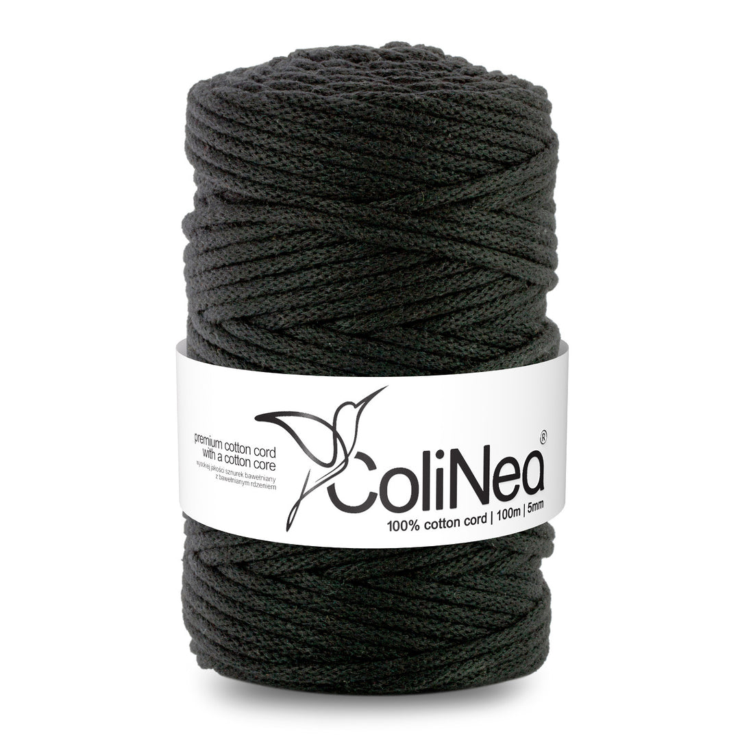 ColiNea, cordon en coton avec âme en coton, tressé, 5mm, 100m, noir