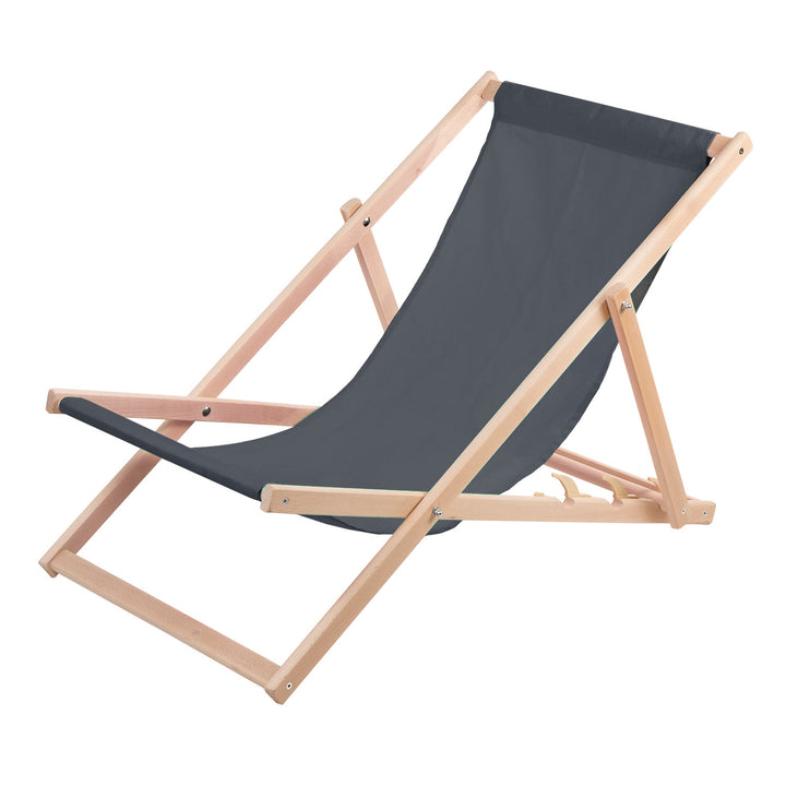 2 comfortabele grijze houten ligstoelen, ideaal voor op het strand, balkon, terras