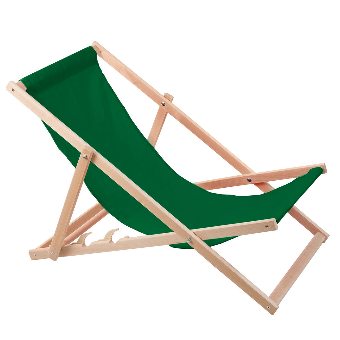 2 comfortabele houten ligstoelen, groen, ideaal voor op het strand, balkon, terras