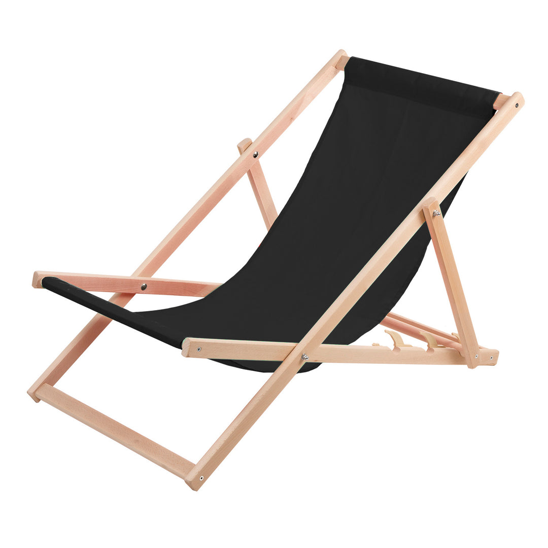 Chaise longue en hêtre Woodok, noire, idéale pour la plage, le balcon, la terrasse