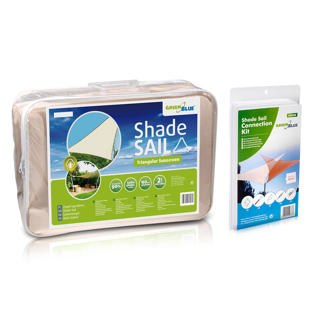 Voile d'ombrage en polyester UV 5m triangle VertBleu GB502 crème surface hydrophobe + GB508