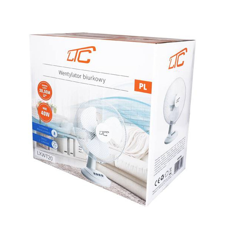 LTC bureauventilator, oscillerend, hoek verstelbaar, 38W, wit, LXWT20