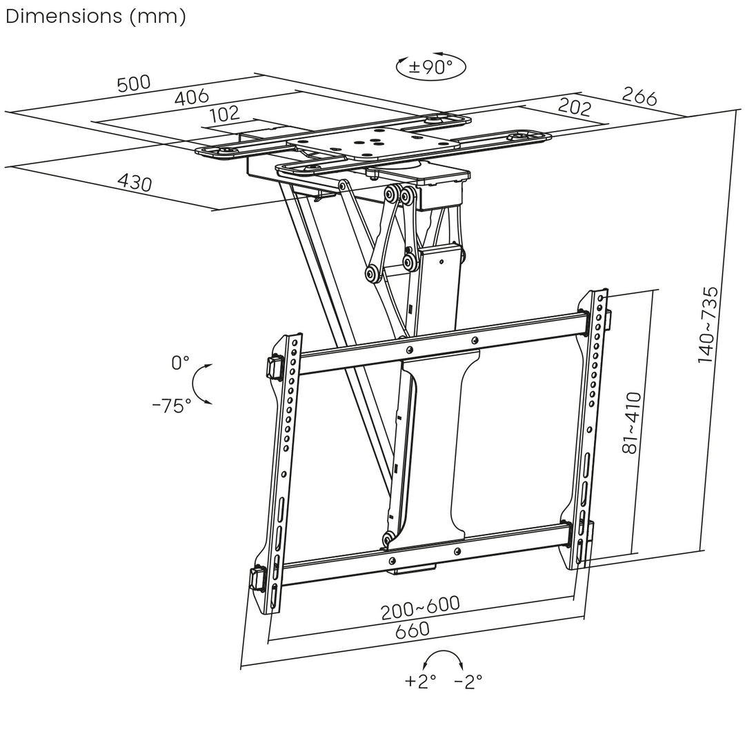 Support électrique Maclean pour TV, support TUYA, max VESA 600x400, 90st swivel, 32"-75", 35kg, MC-490