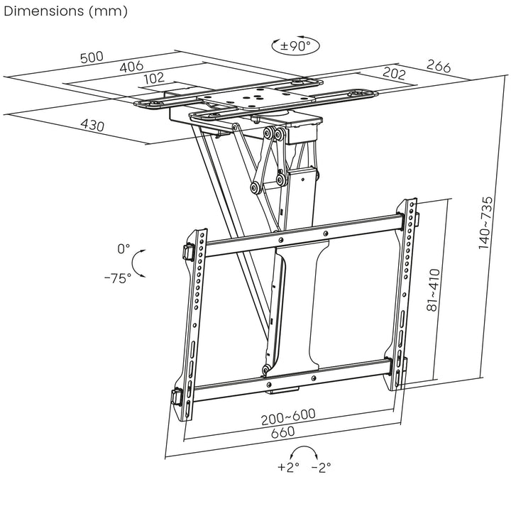 Support électrique Maclean pour TV, support TUYA, max VESA 600x400, 90st swivel, 32"-75", 35kg, MC-490