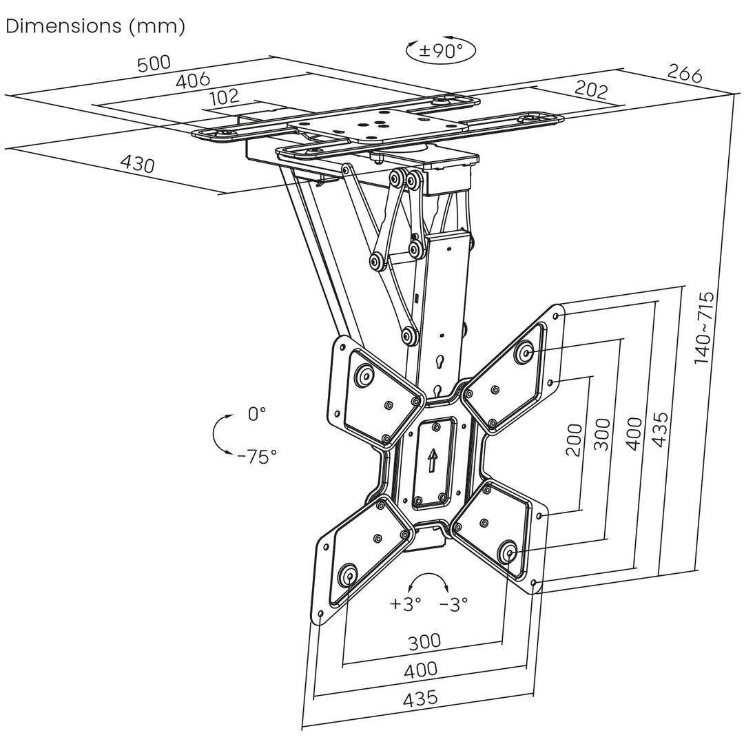 Support électrique Maclean pour TV, support TUYA, max VESA 600x400, 90st swivel, 23"-65", 30kg, MC-491