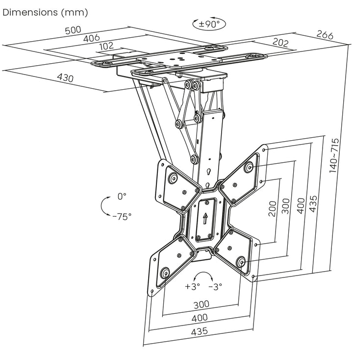 Support électrique Maclean pour TV, support TUYA, max VESA 600x400, 90st swivel, 23"-65", 30kg, MC-491