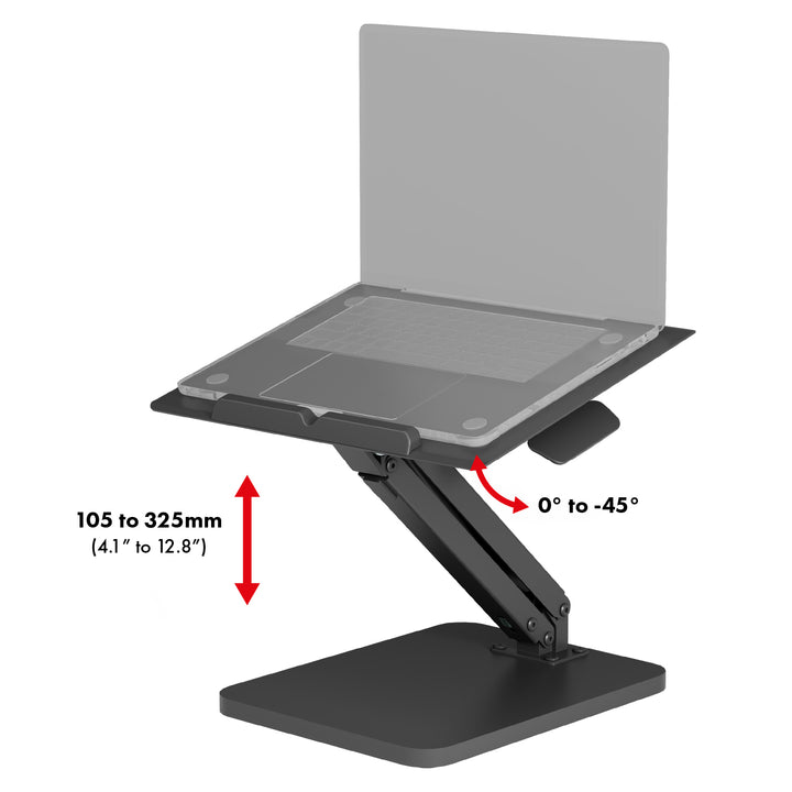 Support de bureau Maclean pour moniteur ou ordinateur portable, vérin à gaz, pour se tenir debout ou assis, noir, MC-493