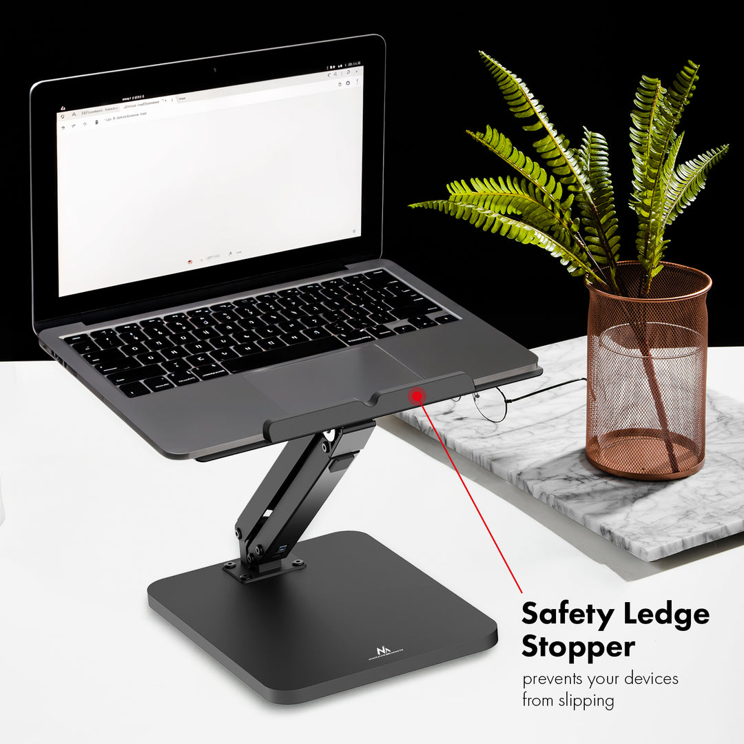 Support de bureau Maclean pour moniteur ou ordinateur portable, vérin à gaz, pour se tenir debout ou assis, noir, MC-493