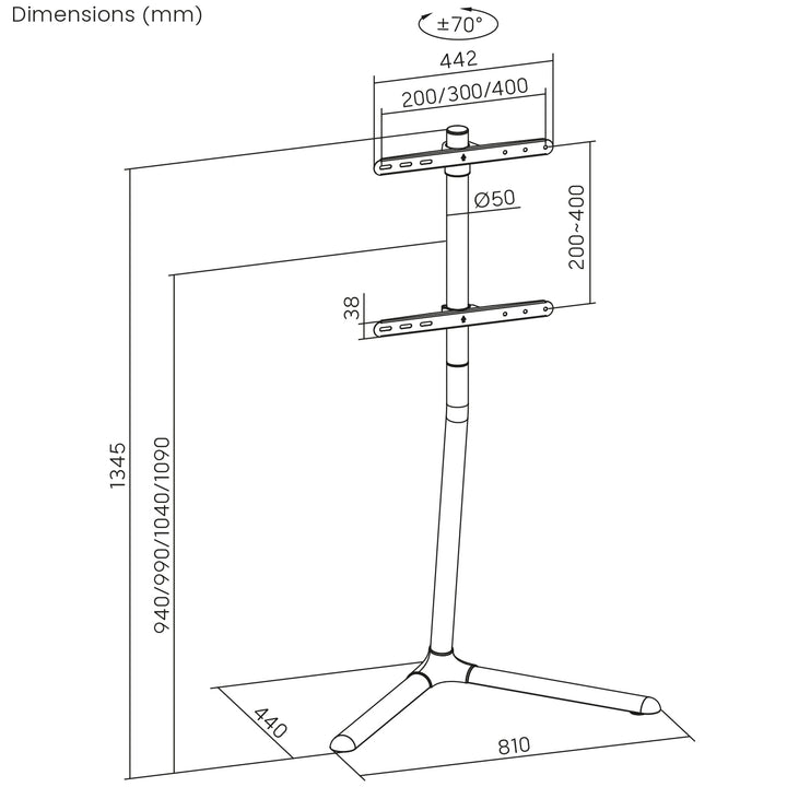 Support de sol Maclean pour TV, 32-70", max. VESA 400x400, max. 40kg, MC-494
