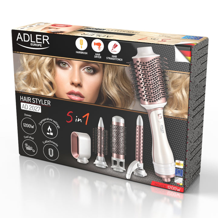 Fer à boucler/séchoir Adler 5-en-1, 1200W, 5 accessoires, AD 2027