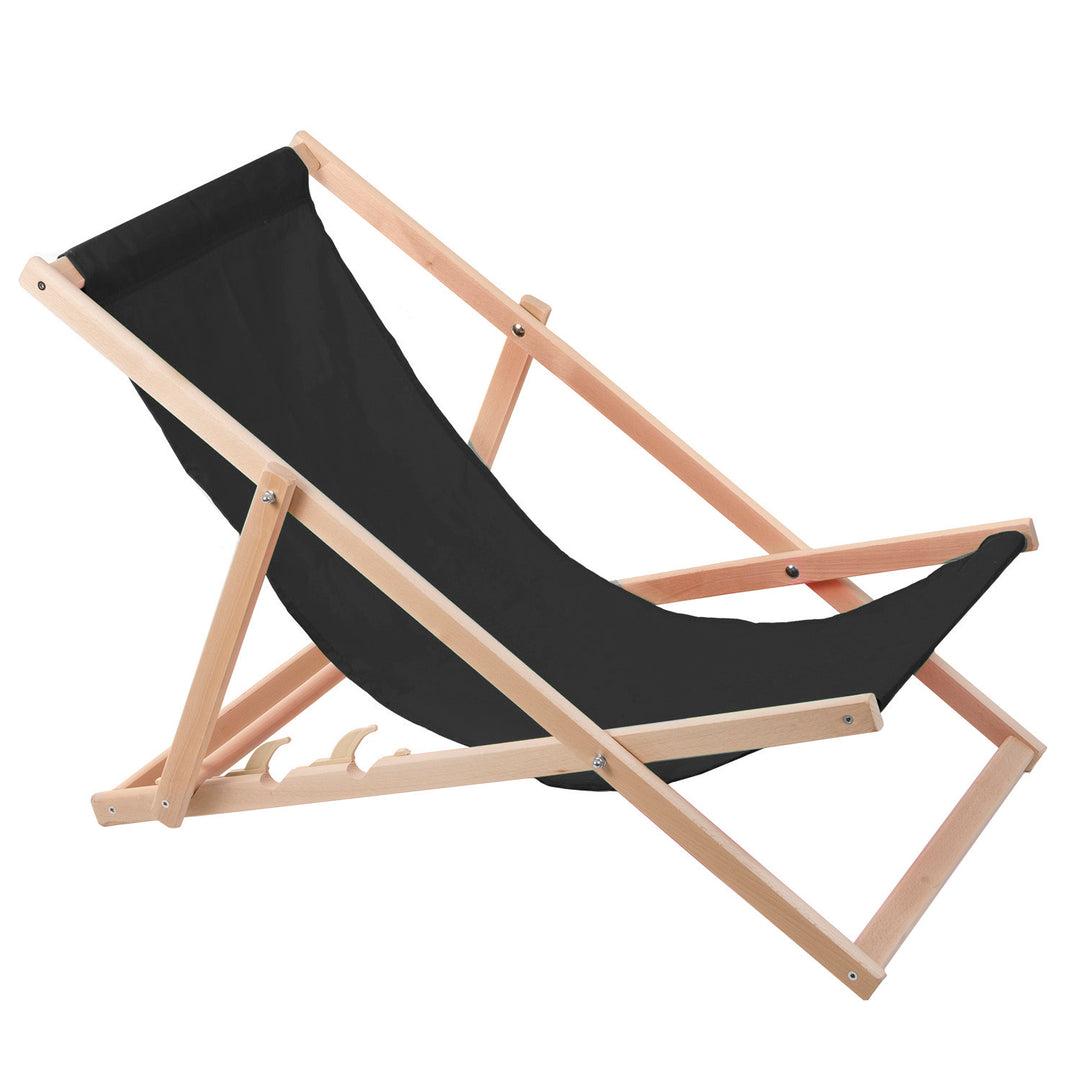 4 comfortabele houten ligstoelen, zwart, ideaal voor op het strand, balkon, terras