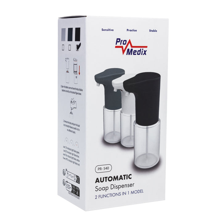 Distributeur automatique Promedix, distributeur de savons liquides, désinfectants liquides, 300ml, 4xAA, noir, PR-540 B