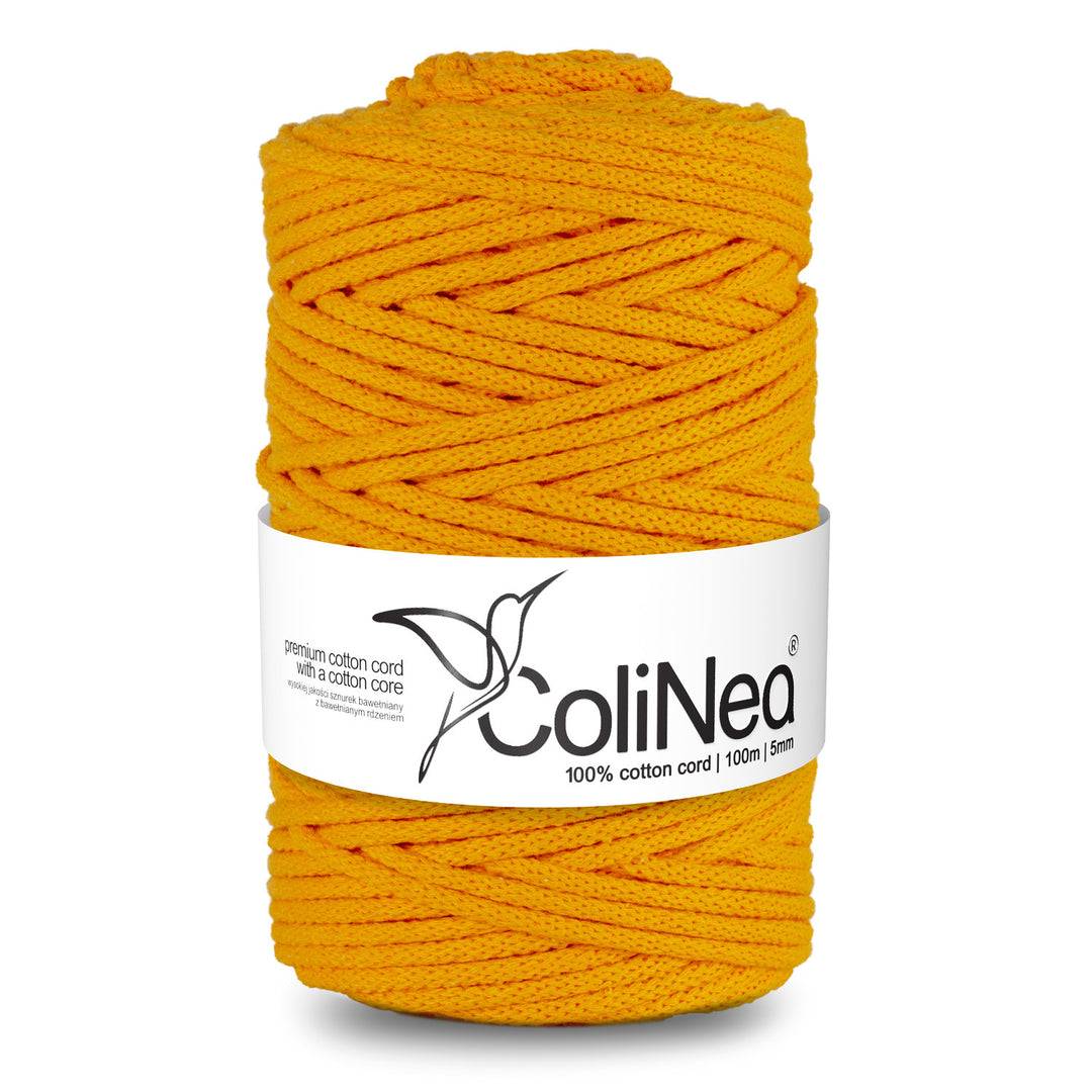 ColiNea, cordon en coton avec âme en coton, tressé, 5mm, 100m, jaune foncé