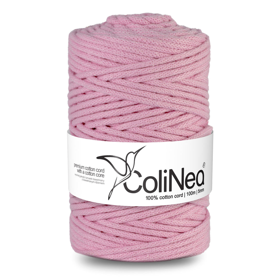 ColiNea, cordon en coton avec âme en coton, tressé, 5mm, 100m, rose