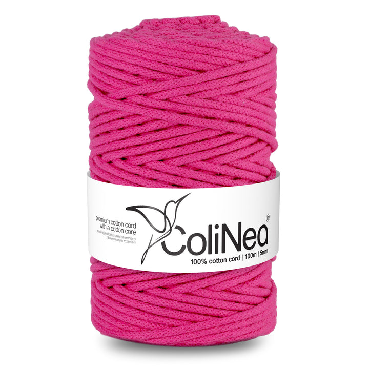 ColiNea, cordon en coton avec âme en coton, tressé, 5mm, 100m, fuchsia