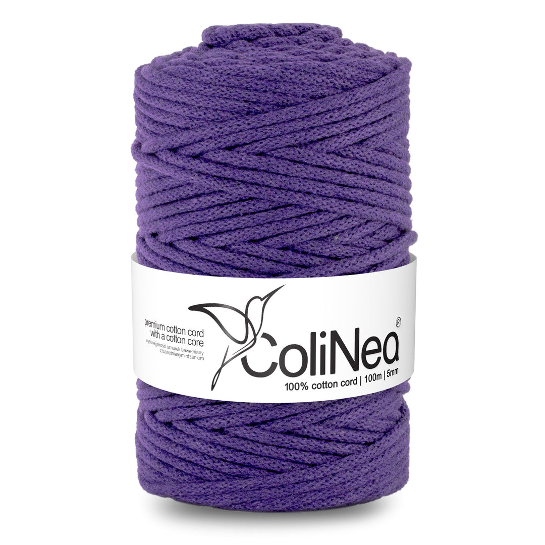 ColiNea, cordon en coton avec âme en coton, tressé, 5mm, 100m, violet