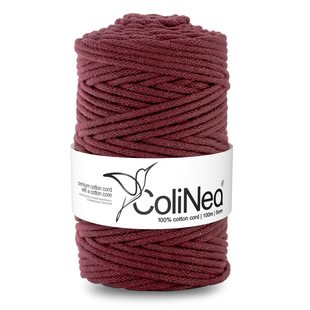 ColiNea, cordon en coton avec âme en coton, tressé, 5mm, 100m, bordeaux