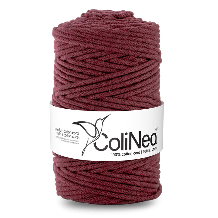 ColiNea, cordon en coton avec âme en coton, tressé, 5mm, 100m, bordeaux